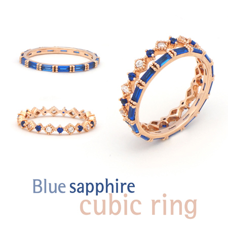 마이넘버원 [SALE] 세트 할인  블루 사파이어 큐빅 레이어드 반지